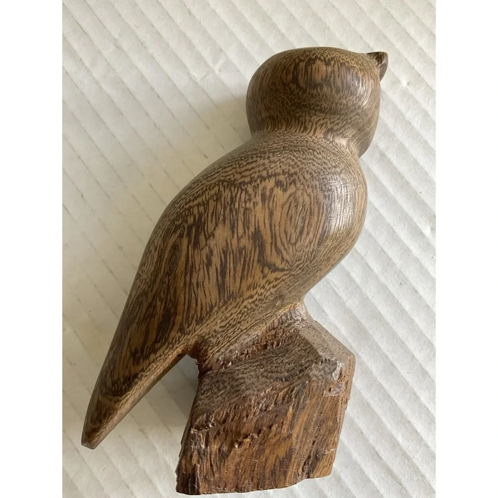 Hand Carved Owl Figurine Unmarked One Of A Kind Wood Detailed Decor
